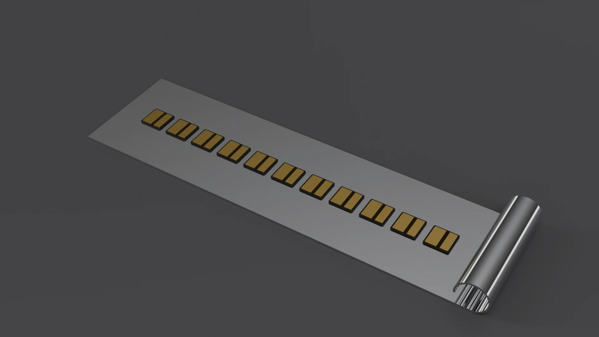 G1.3 Rollable Membrane pod, standalone 3D render - Flat family; 11 gold cells.