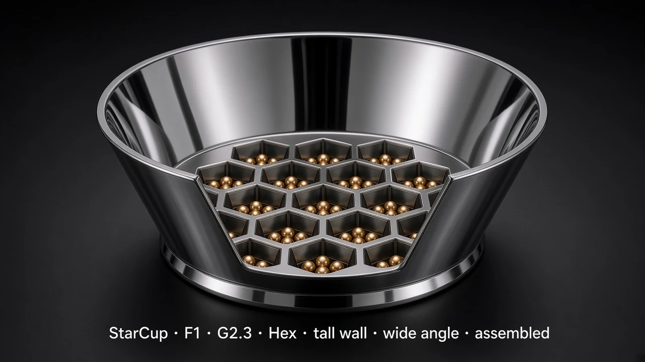 Bowl Tile (F1) carrying G2.3 Hexagonal Bowl + Fresnel pods - pods arranged along the inner surface of a larger bowl/dome.
