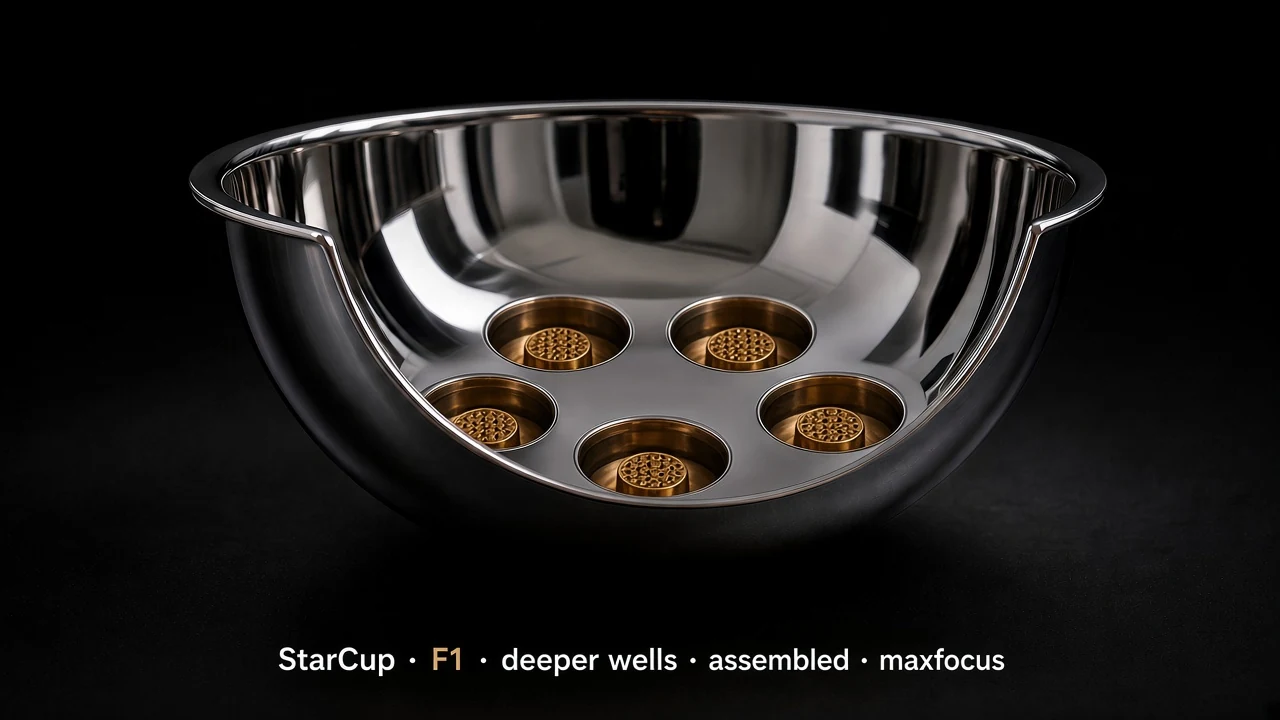 Bowl Tile (F1) carrying G4.3 Central Receiver Dish pods - pods arranged along the inner surface of a larger bowl/dome.