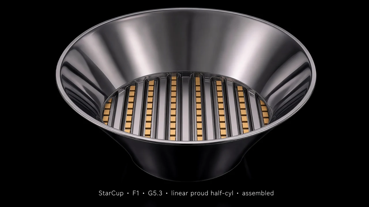 Bowl Tile (F1) carrying G5.3 Inflatable Membrane Linear pods - pods arranged along the inner surface of a larger bowl/dome.