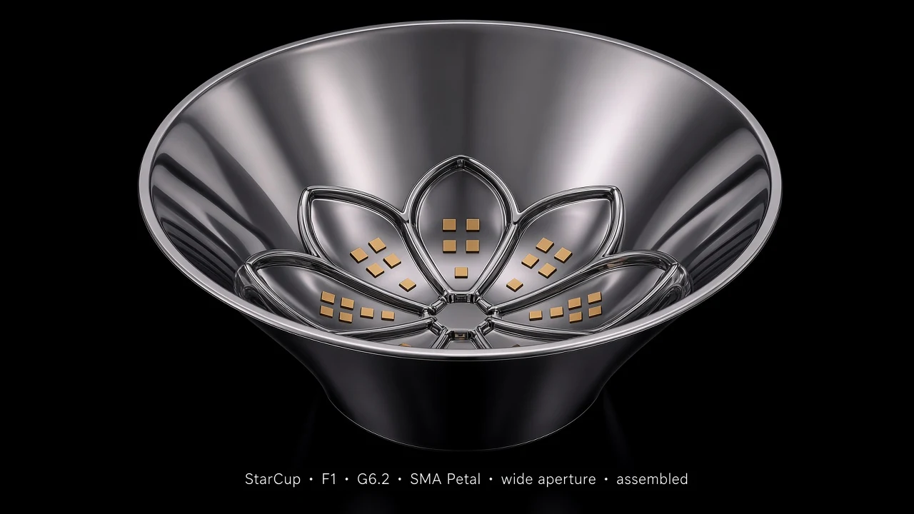 Bowl Tile (F1) carrying G6.2 Self-Deploying SMA Petal pods - pods arranged along the inner surface of a larger bowl/dome.