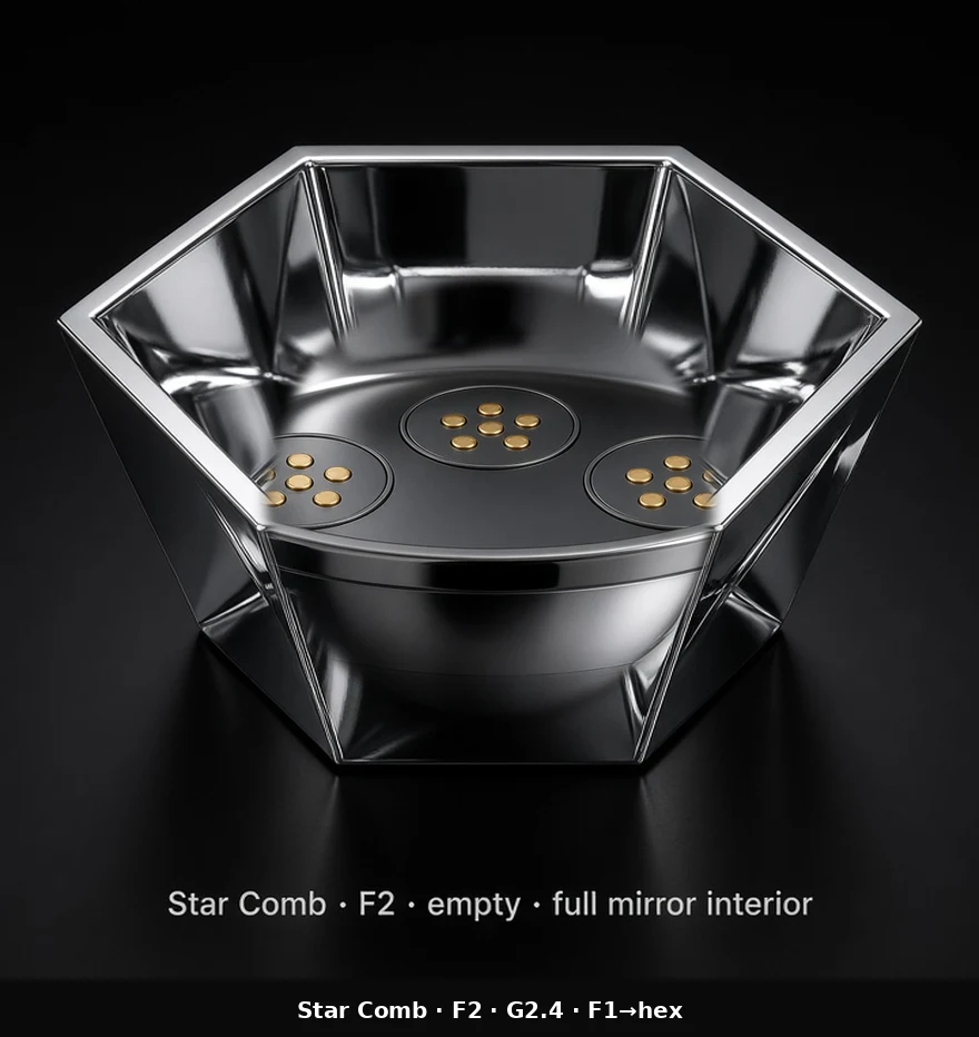 Hexagonal Bowl Tile (F2) carrying G2.4 Membrane Bowl pods - curved bowl base with a hexagonal outer boundary.