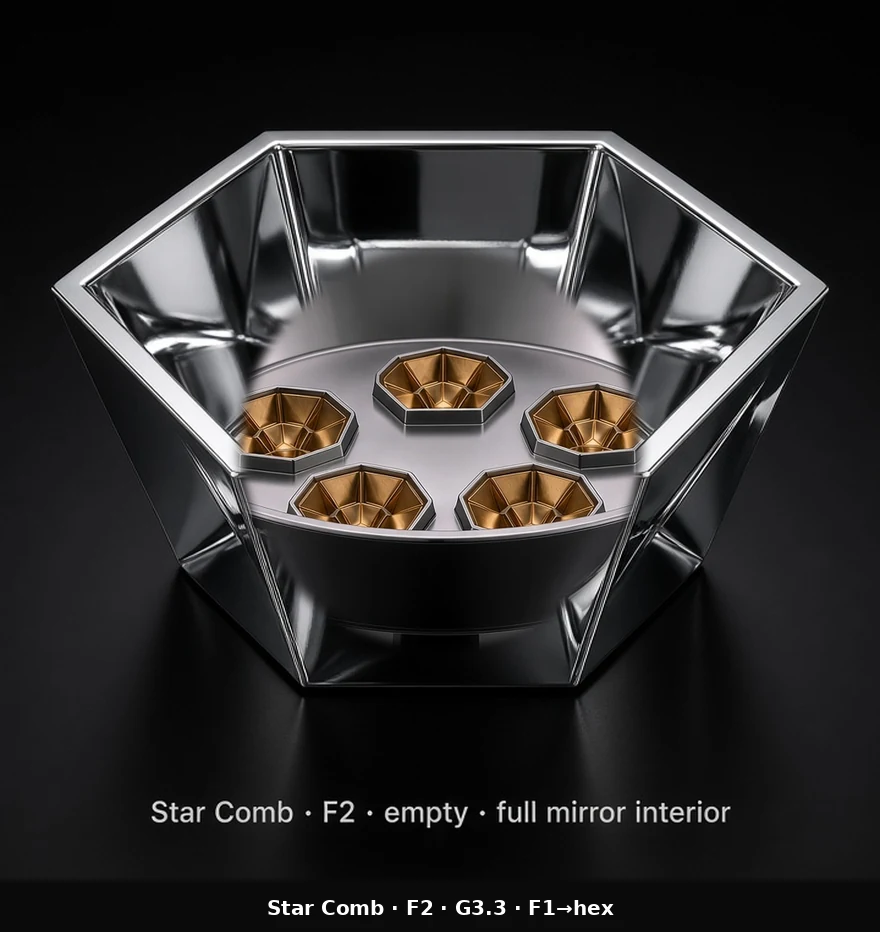 Hexagonal Bowl Tile (F2) carrying G3.3 Origami Adjustable pods - curved bowl base with a hexagonal outer boundary.