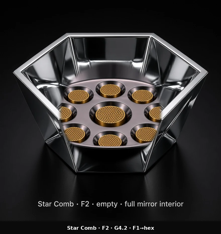 Hexagonal Bowl Tile (F2) carrying G4.2 Multi-Focal Core pods - curved bowl base with a hexagonal outer boundary.