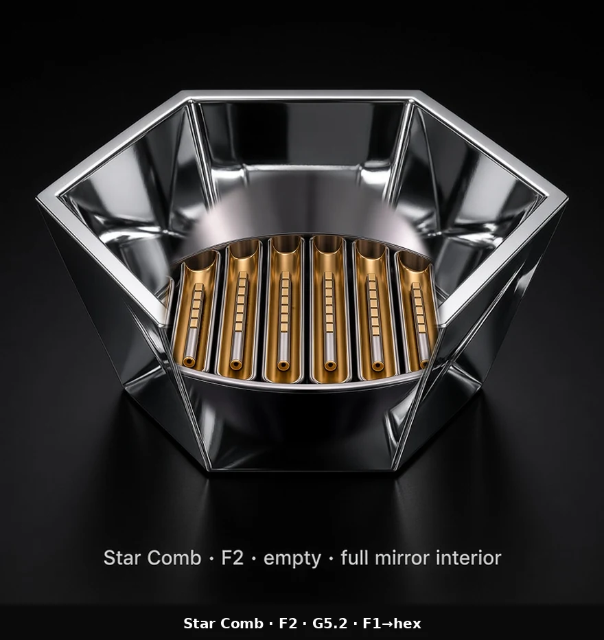 Hexagonal Bowl Tile (F2) carrying G5.2 Cylindrical Linear pods - curved bowl base with a hexagonal outer boundary.
