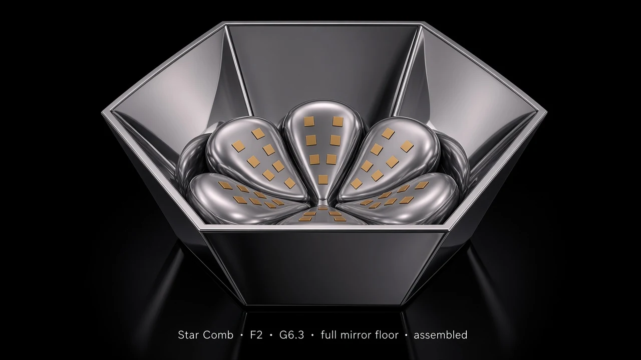 Hexagonal Bowl Tile (F2) carrying G6.3 Inflatable Petal pods - curved bowl base with a hexagonal outer boundary.