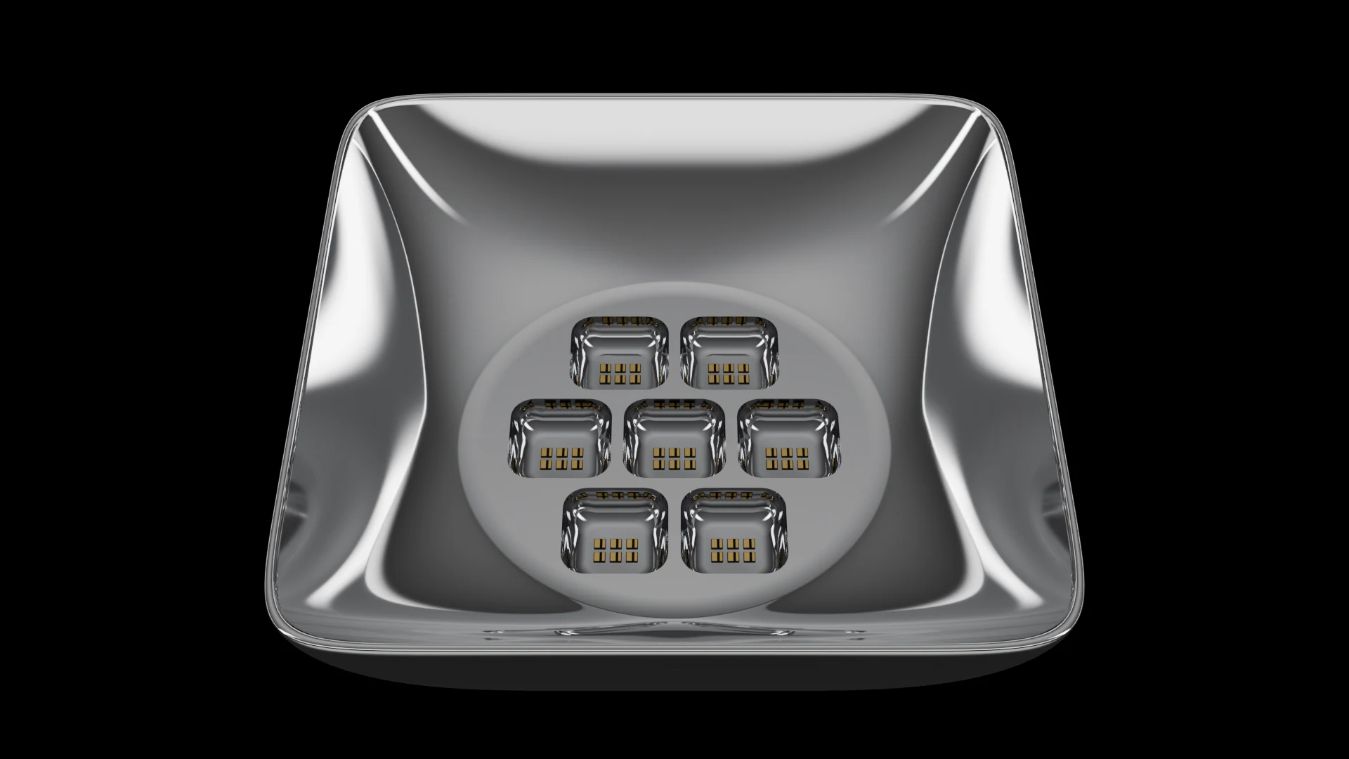 Square Bowl Tile (F3) carrying G2.2 Square Bowl pods - curved bowl profile with a square outer footprint.