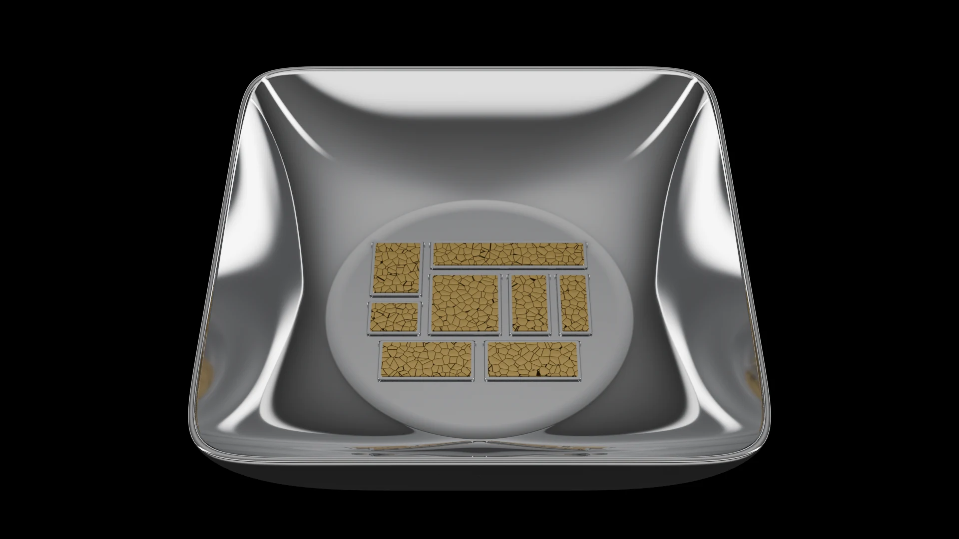 Square Bowl Tile (F3) carrying G3.1 Flat Faceted pods - curved bowl profile with a square outer footprint.