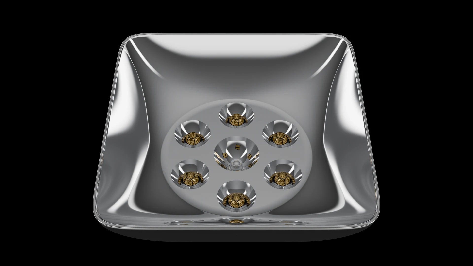 Square Bowl Tile (F3) carrying G4.1 Simple Parabolic Dish pods - curved bowl profile with a square outer footprint.
