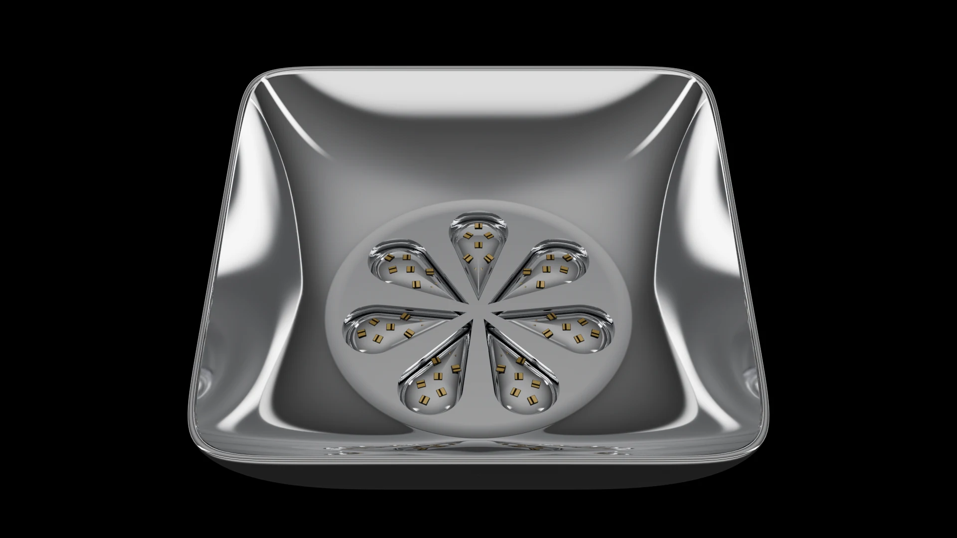 Square Bowl Tile (F3) carrying G6.3 Inflatable Petal pods - curved bowl profile with a square outer footprint.