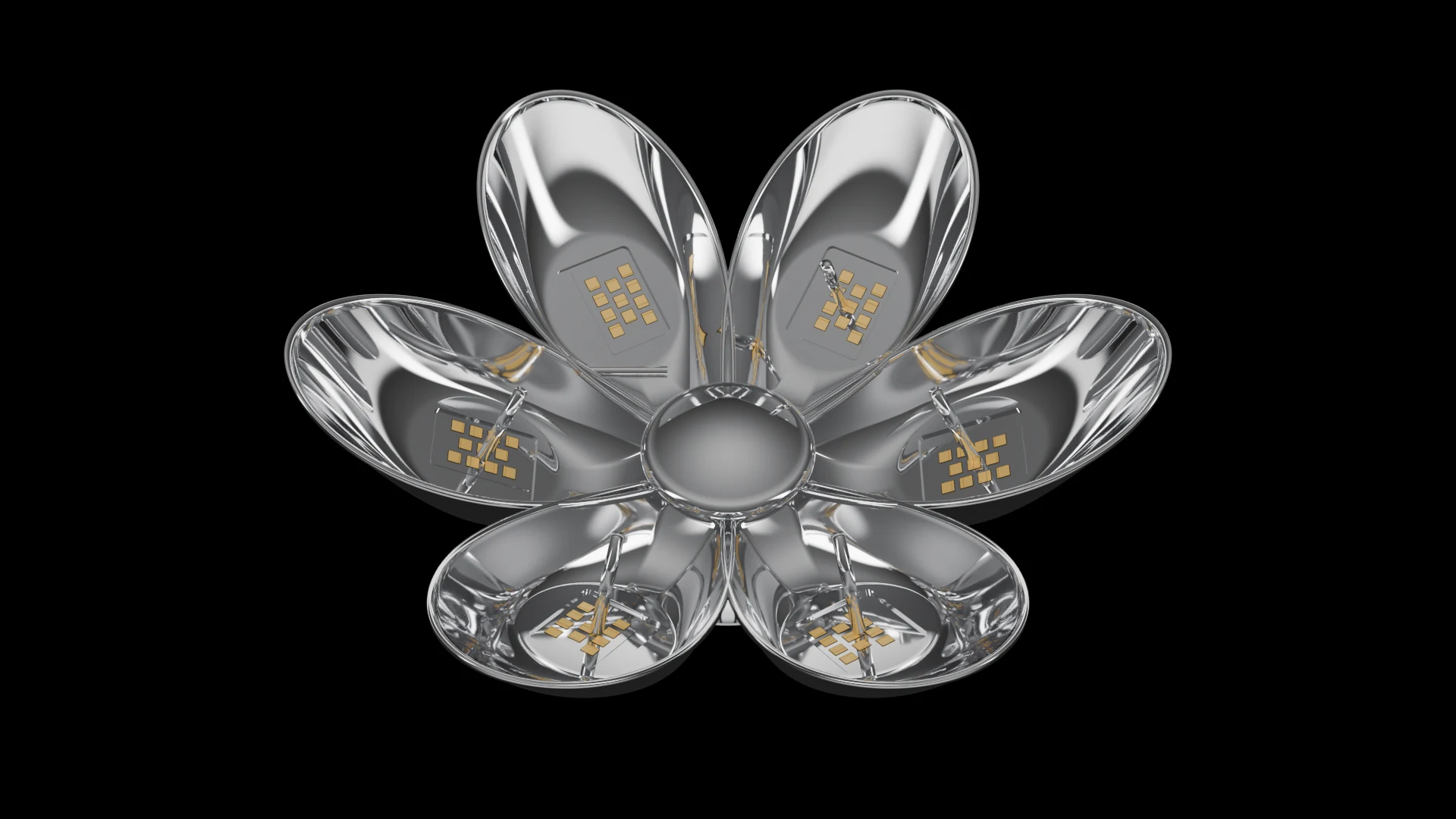 Petal Tile (F4) carrying G1.3 Rollable Membrane pods - pods arranged radially around a common centre, like petals.