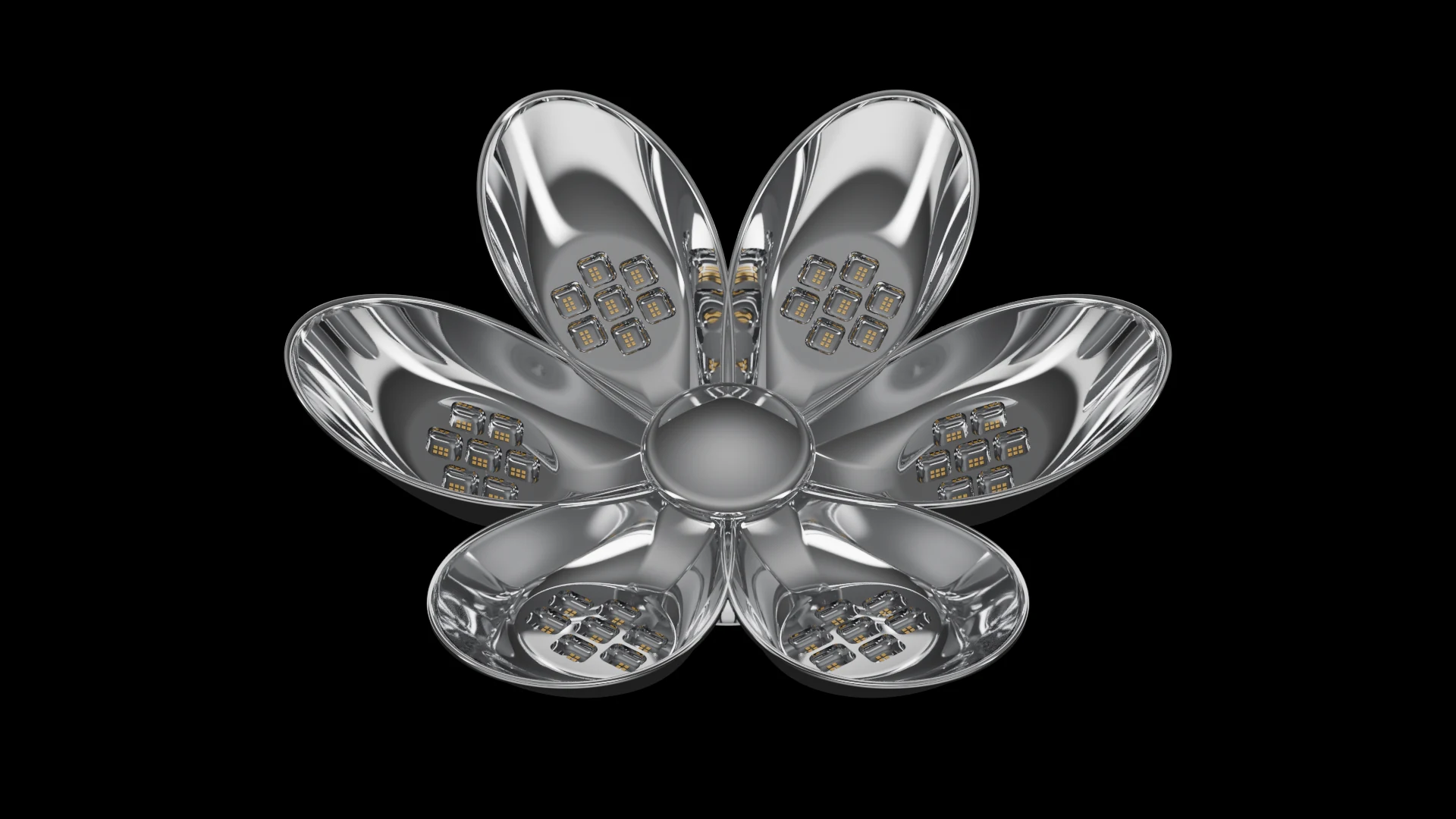 Petal Tile (F4) carrying G2.2 Square Bowl pods - pods arranged radially around a common centre, like petals.