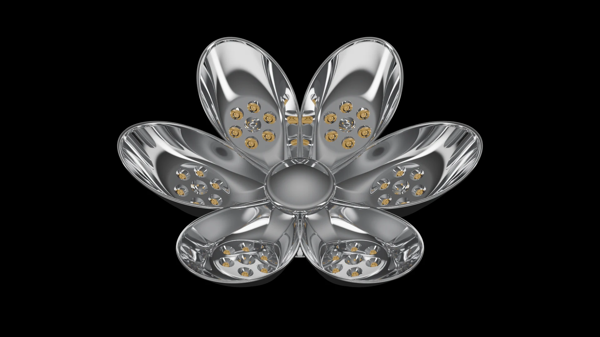 Petal Tile (F4) carrying G4.1 Simple Parabolic Dish pods - pods arranged radially around a common centre, like petals.