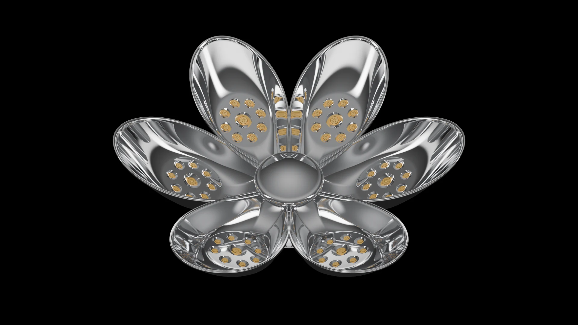 Petal Tile (F4) carrying G4.2 Multi-Focal Core pods - pods arranged radially around a common centre, like petals.
