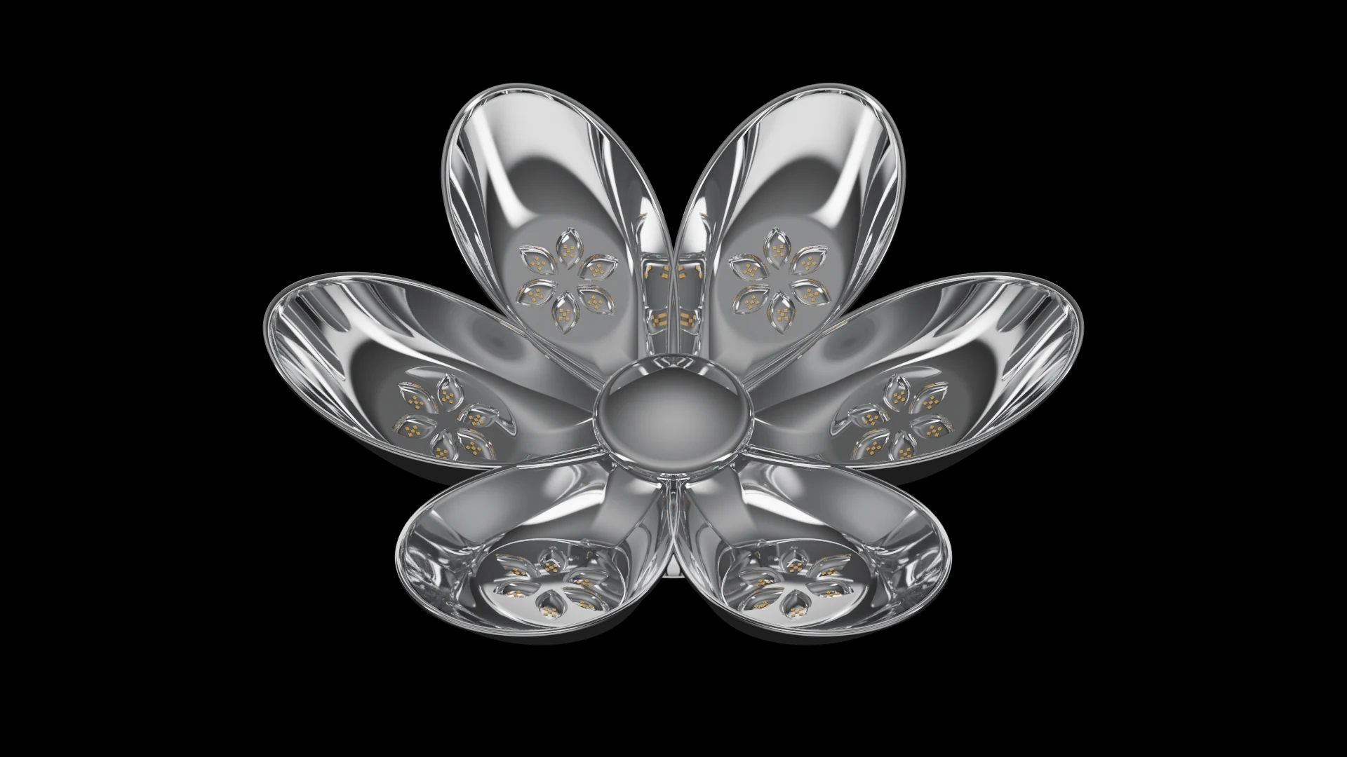 Petal Tile (F4) carrying G6.1 Simple Petal pods - pods arranged radially around a common centre, like petals.