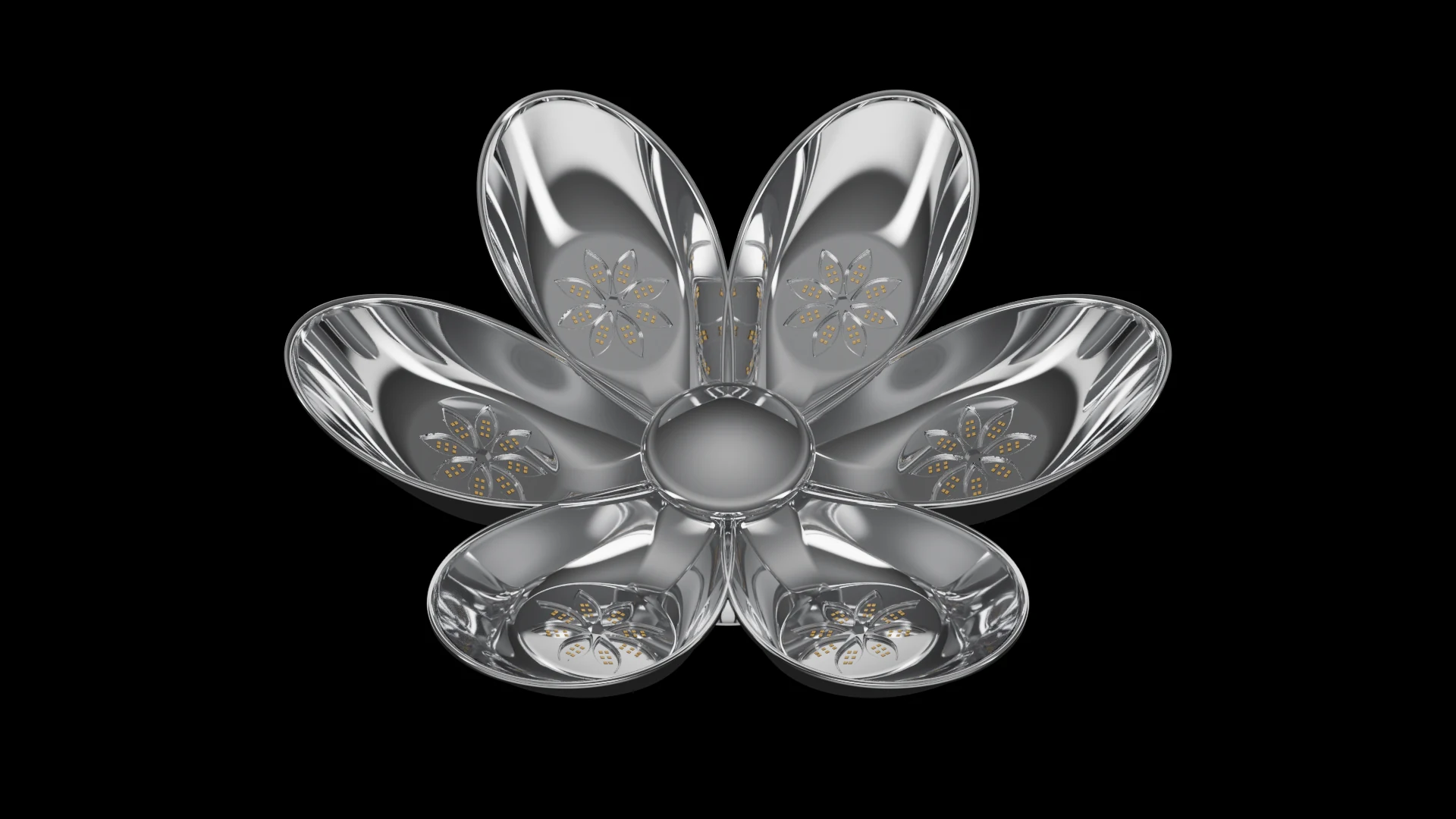 Petal Tile (F4) carrying G6.2 Self-Deploying SMA Petal pods - pods arranged radially around a common centre, like petals.