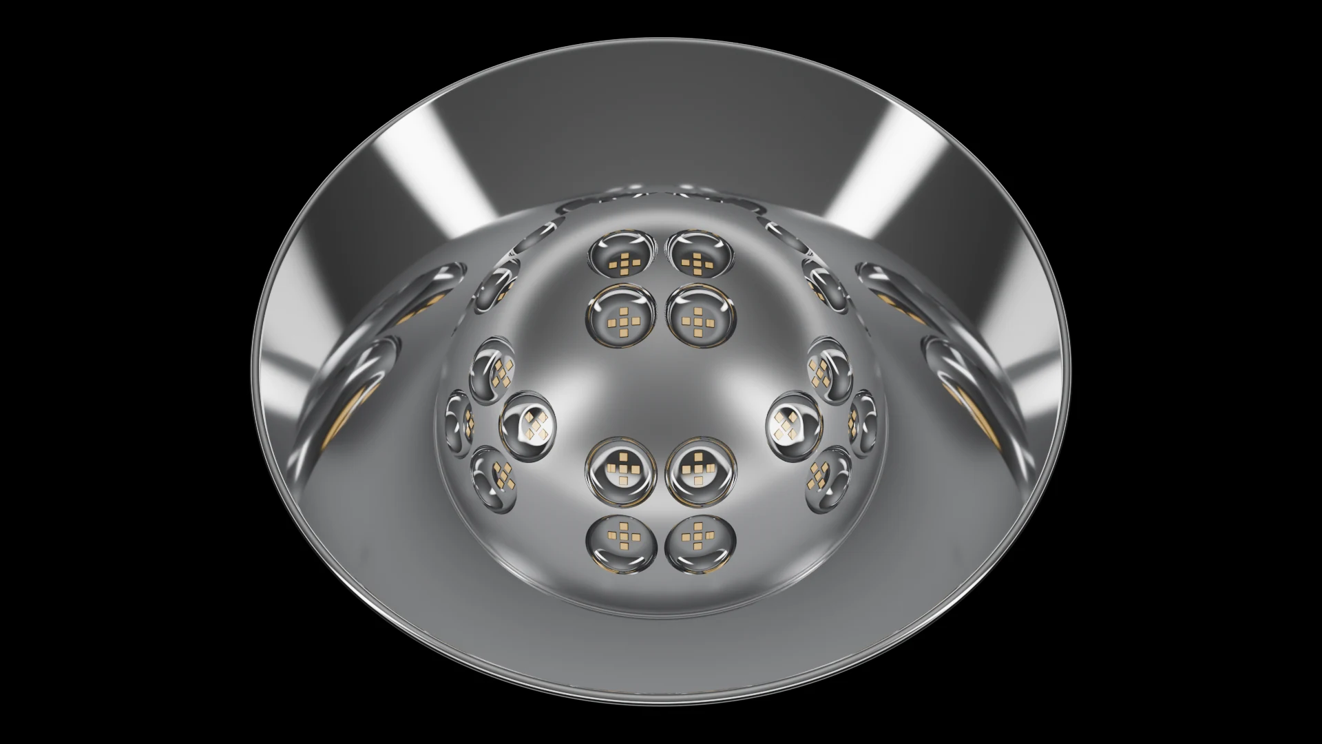 Hemispherical Tile (F6) carrying G2.1 Simple Circular Bowl pods - pods across a hemisphere / spherical dome cap.