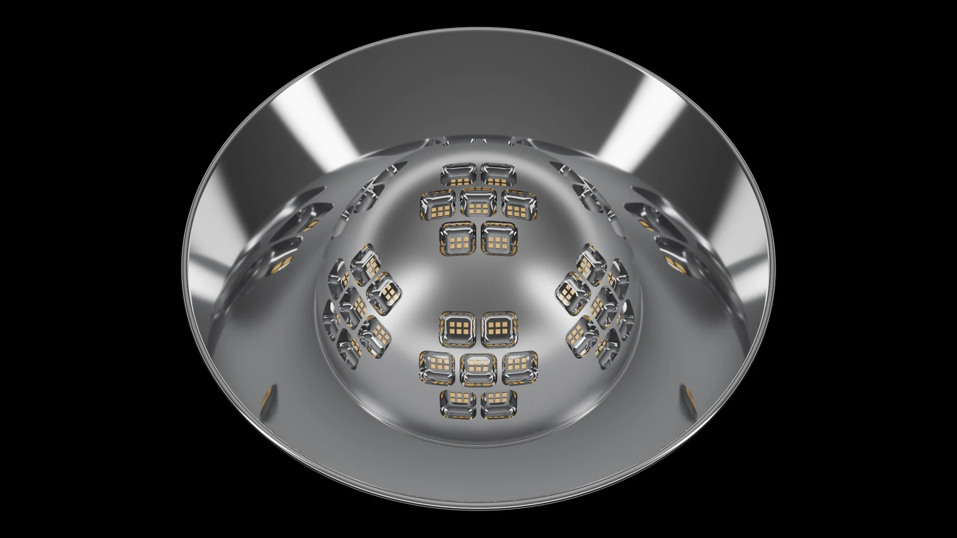 Hemispherical Tile (F6) carrying G2.2 Square Bowl pods - pods across a hemisphere / spherical dome cap.