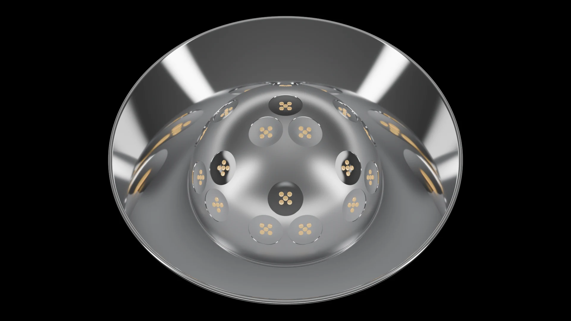 Hemispherical Tile (F6) carrying G2.4 Membrane Bowl pods - pods across a hemisphere / spherical dome cap.