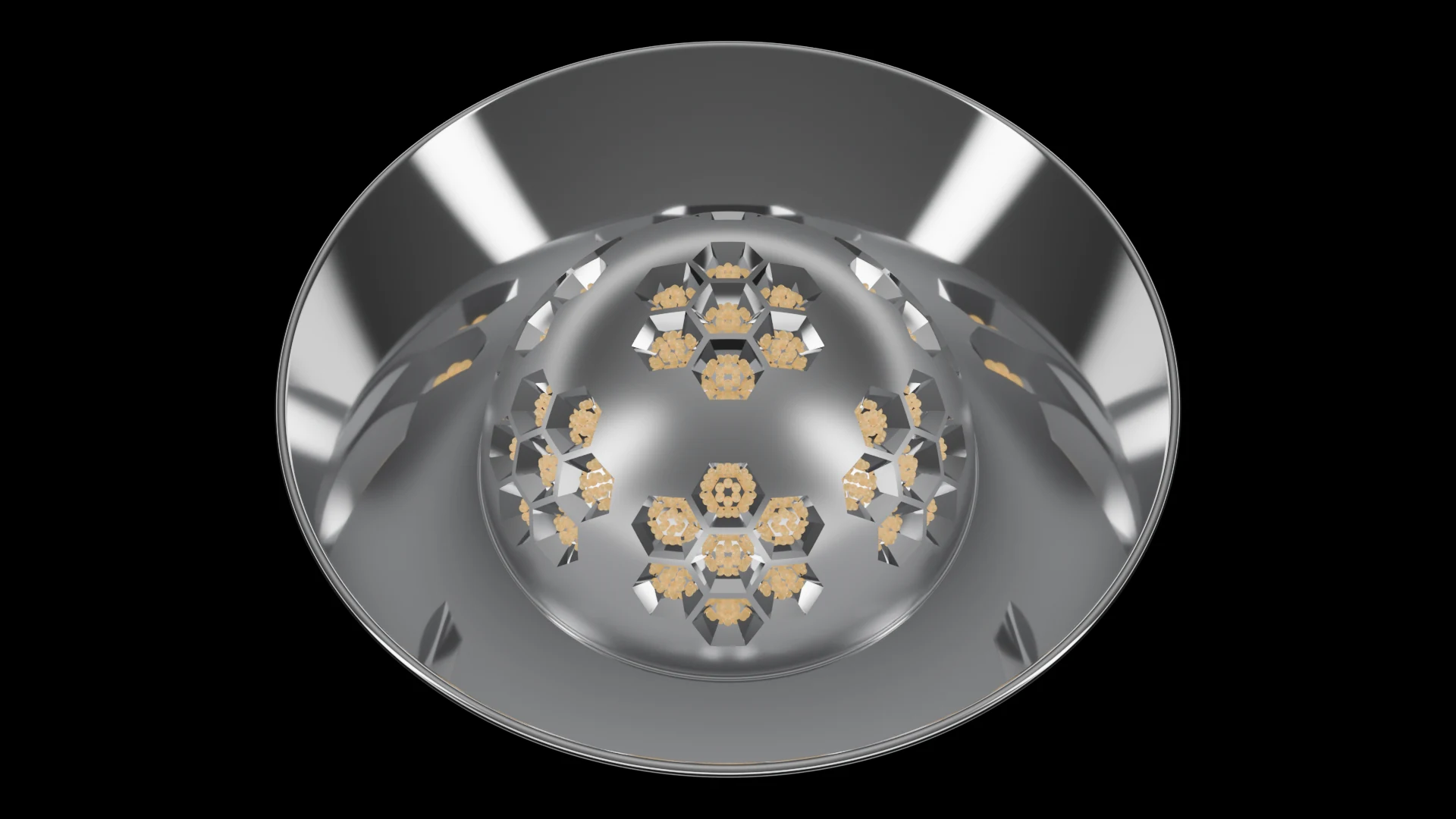 Hemispherical Tile (F6) carrying G3.2 Bowl Faceted pods - pods across a hemisphere / spherical dome cap.