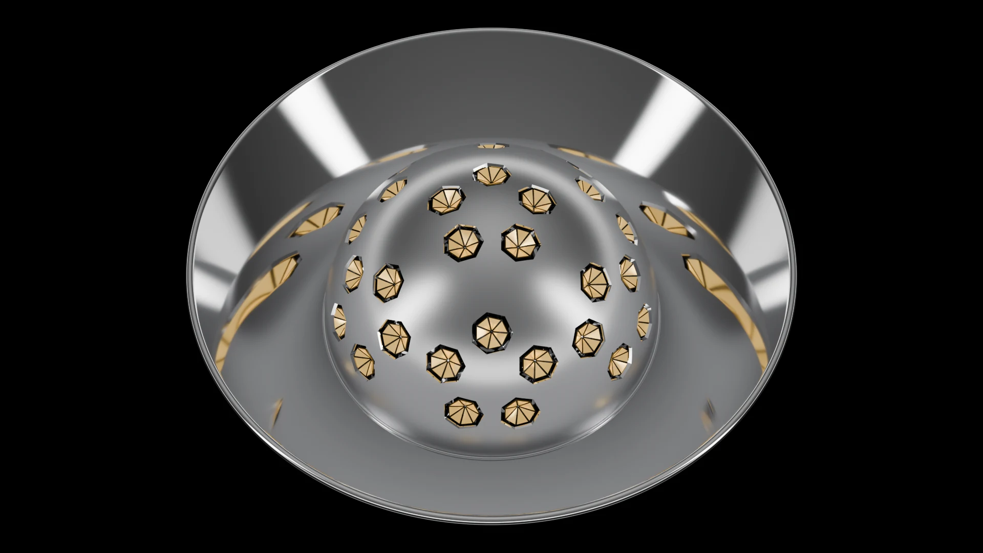 Hemispherical Tile (F6) carrying G3.3 Origami Adjustable pods - pods across a hemisphere / spherical dome cap.