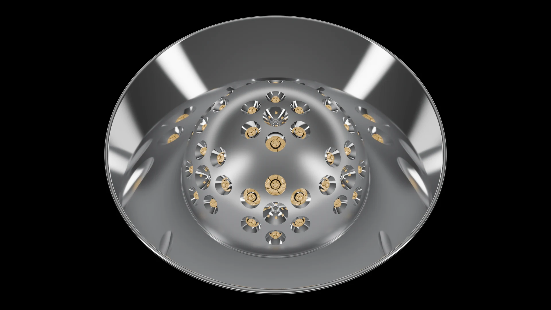 Hemispherical Tile (F6) carrying G4.1 Simple Parabolic Dish pods - pods across a hemisphere / spherical dome cap.