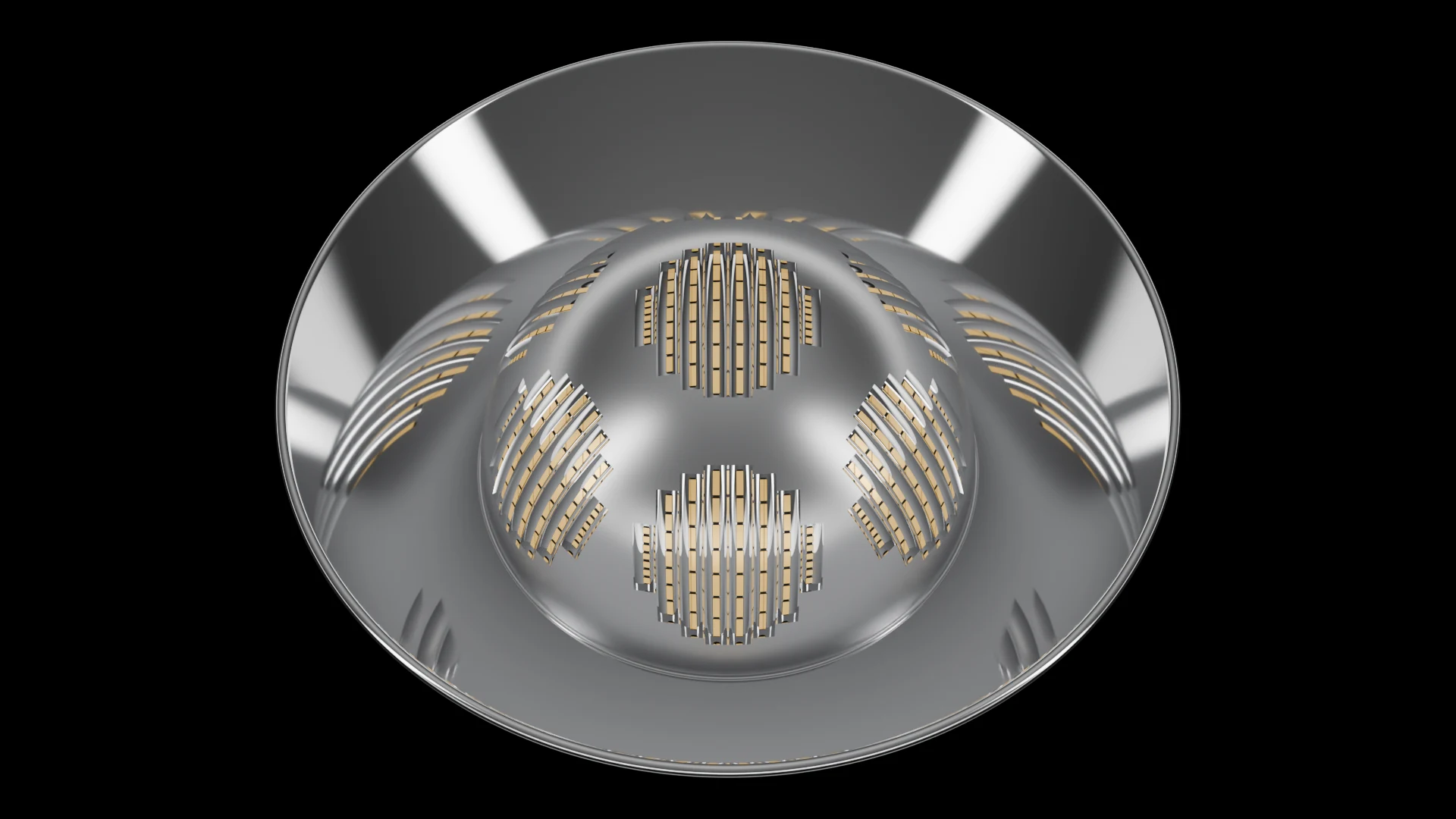 Hemispherical Tile (F6) carrying G5.3 Inflatable Membrane Linear pods - pods across a hemisphere / spherical dome cap.