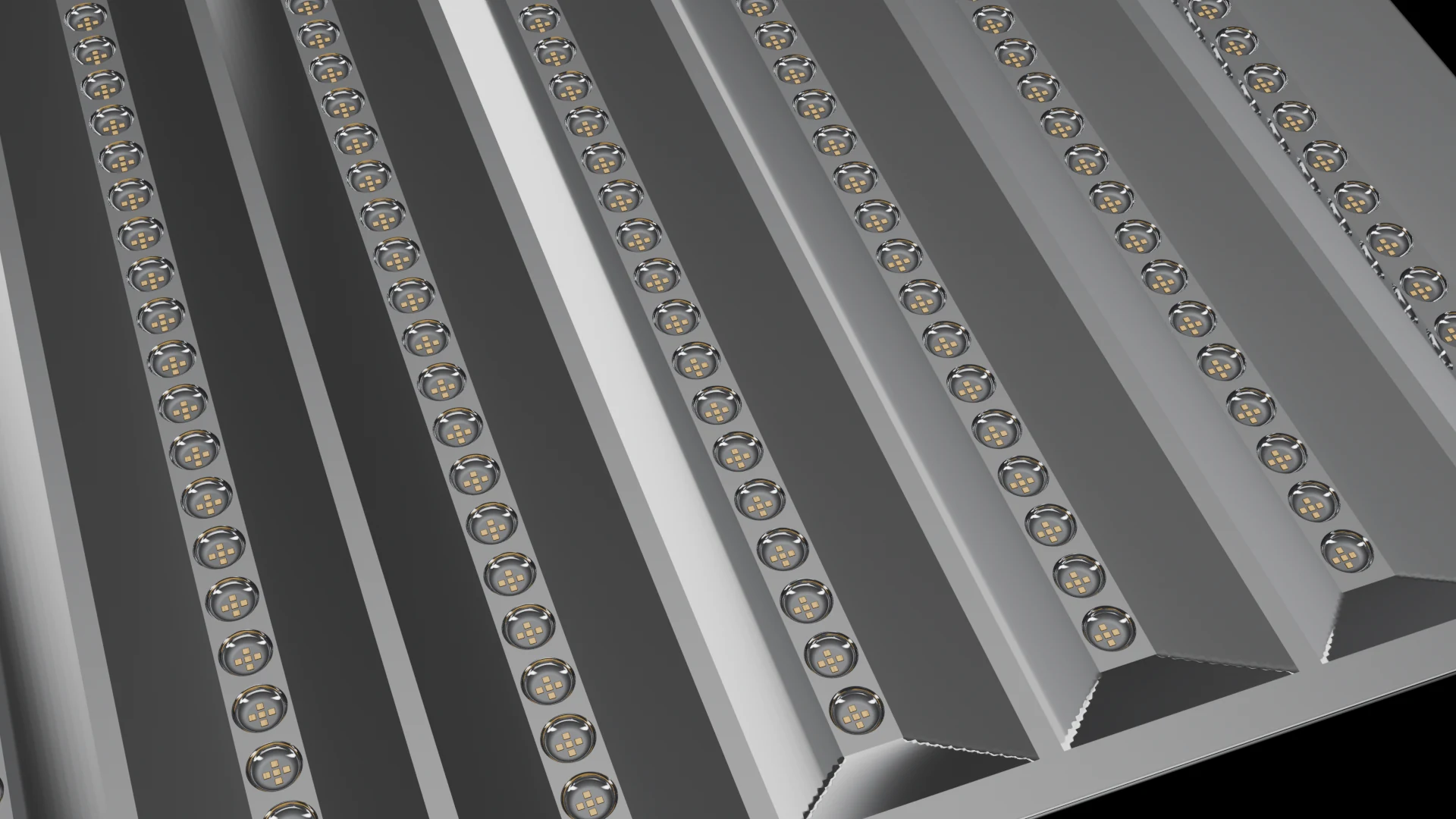 Linear/Strip Tile (F8) carrying G2.1 Simple Circular Bowl pods - pods in parallel rows, strips or linear bands.