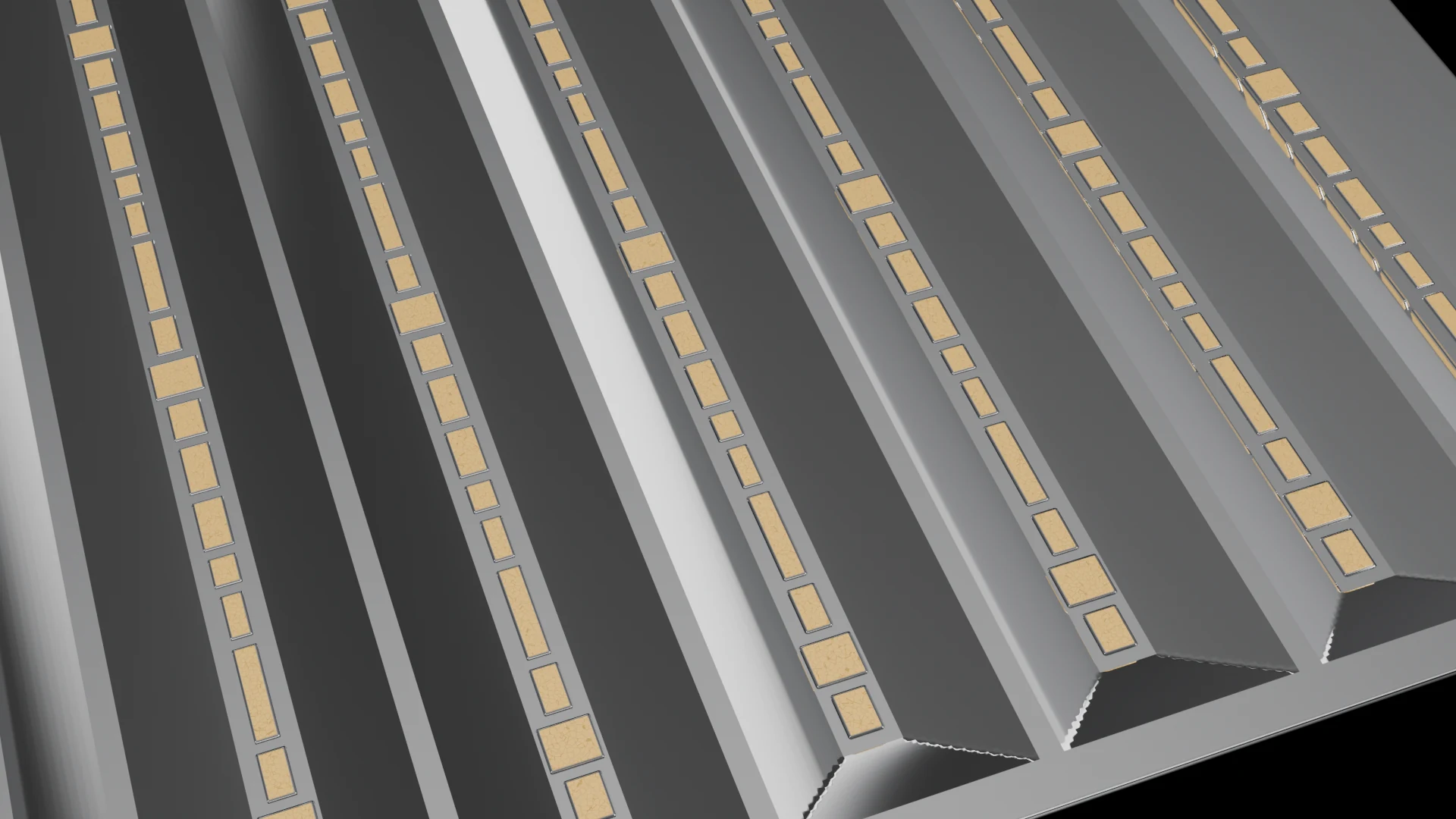 Linear/Strip Tile (F8) carrying G3.1 Flat Faceted pods - pods in parallel rows, strips or linear bands.