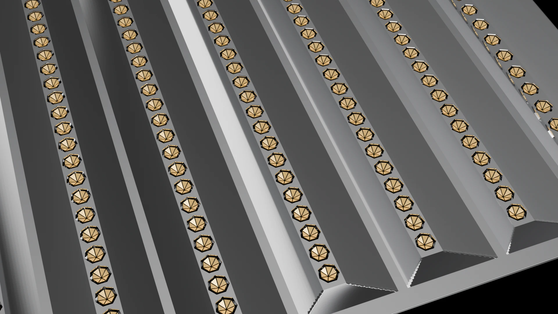 Linear/Strip Tile (F8) carrying G3.3 Origami Adjustable pods - pods in parallel rows, strips or linear bands.