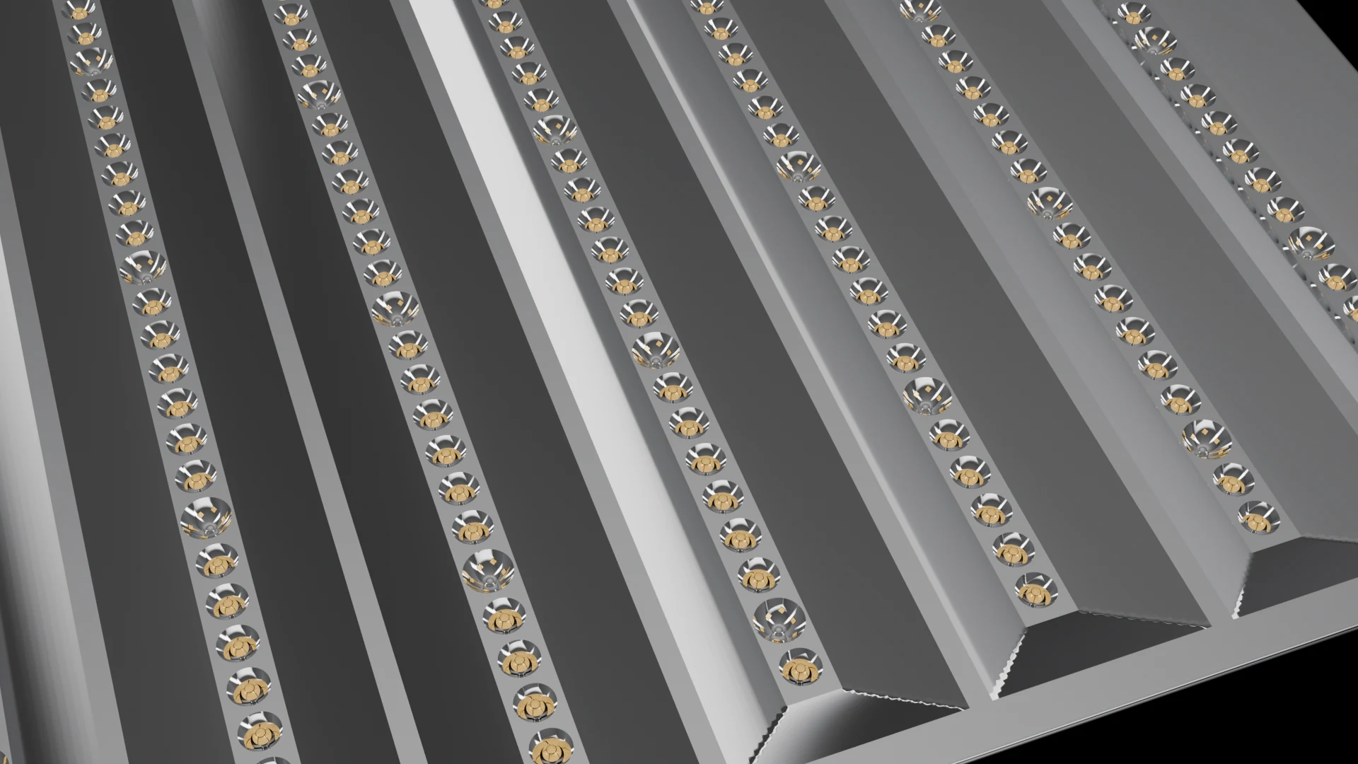 Linear/Strip Tile (F8) carrying G4.1 Simple Parabolic Dish pods - pods in parallel rows, strips or linear bands.
