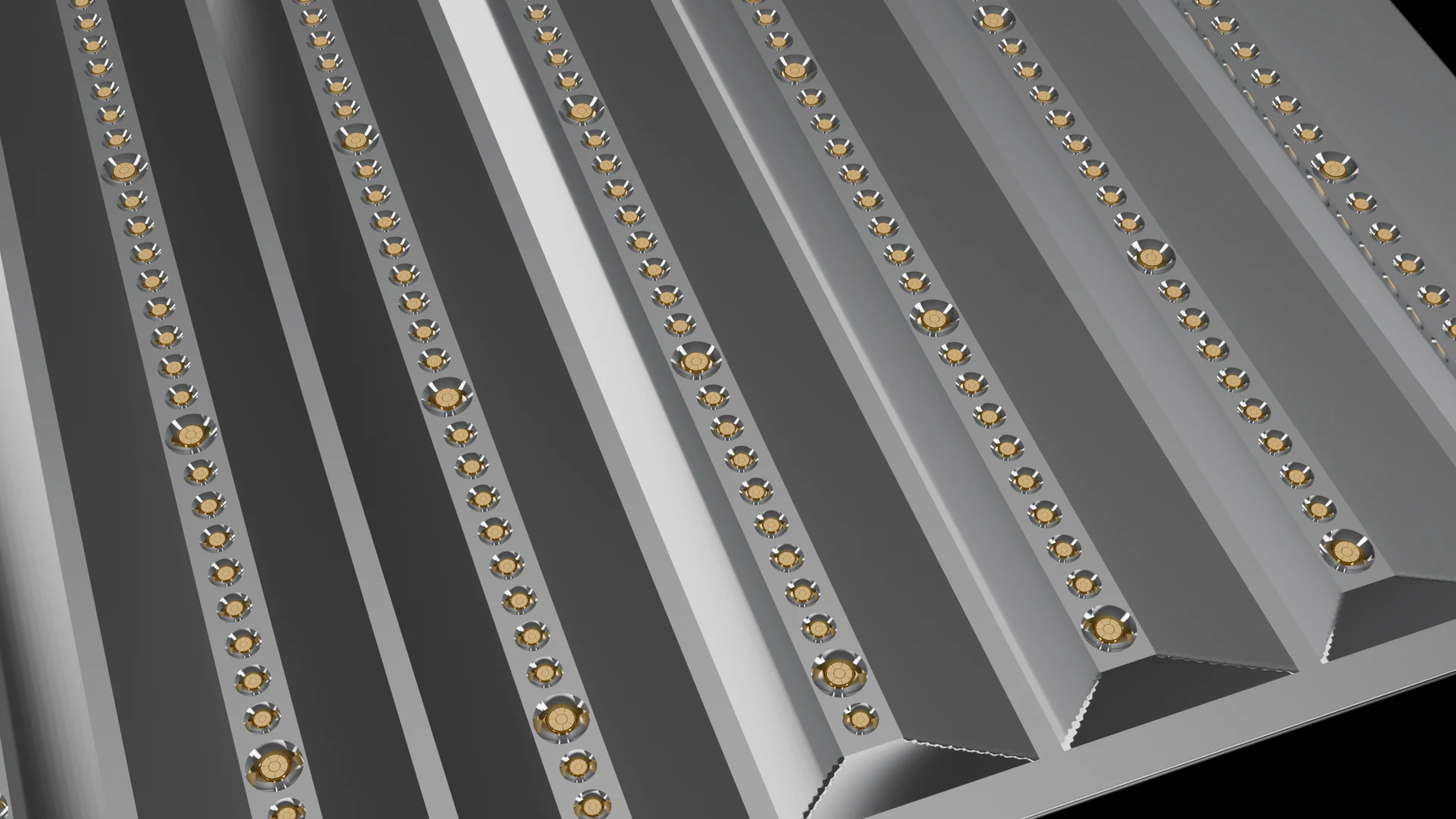 Linear/Strip Tile (F8) carrying G4.2 Multi-Focal Core pods - pods in parallel rows, strips or linear bands.