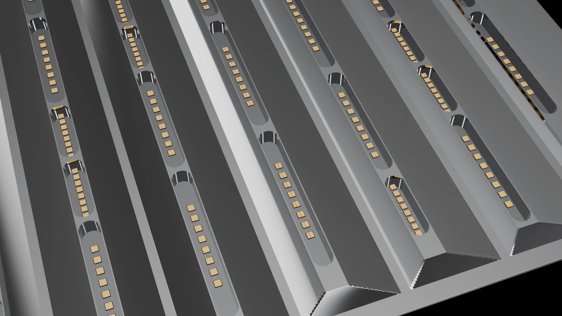 Linear/Strip Tile (F8) carrying G5.1 Simple Trough pods - pods in parallel rows, strips or linear bands.