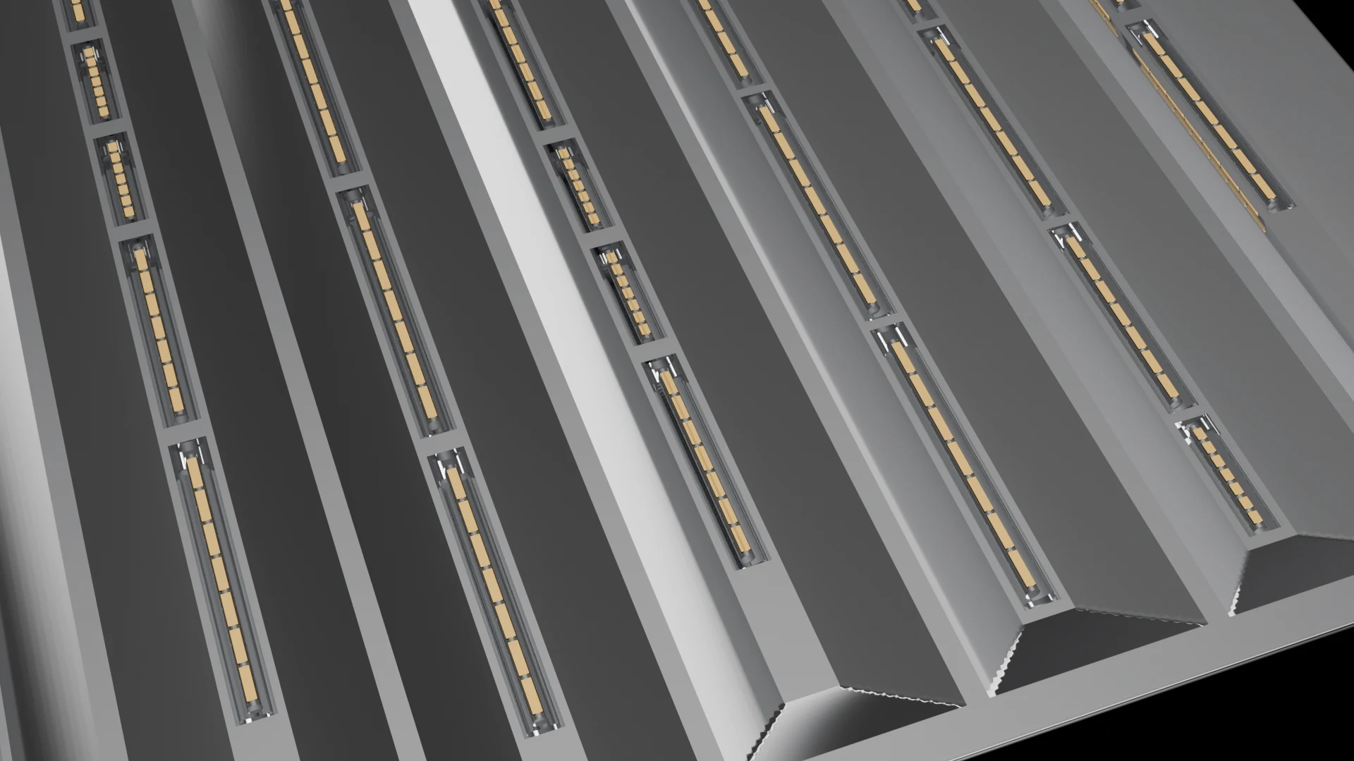 Linear/Strip Tile (F8) carrying G5.2 Cylindrical Linear pods - pods in parallel rows, strips or linear bands.