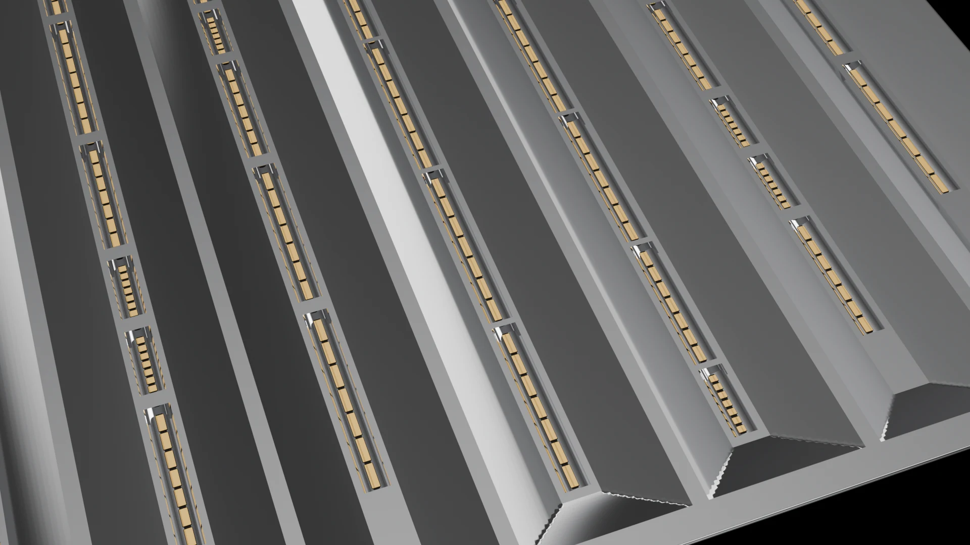 Linear/Strip Tile (F8) carrying G5.3 Inflatable Membrane Linear pods - pods in parallel rows, strips or linear bands.