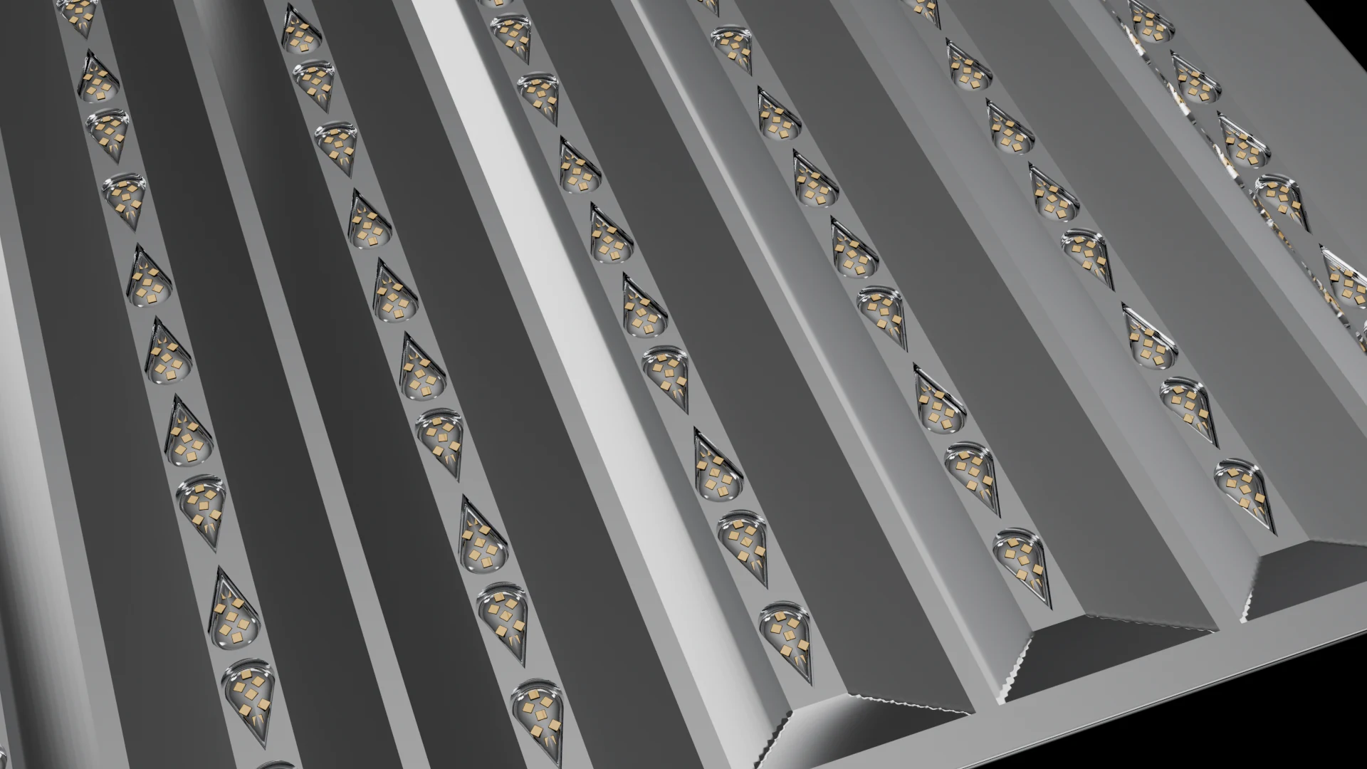 Linear/Strip Tile (F8) carrying G6.3 Inflatable Petal pods - pods in parallel rows, strips or linear bands.